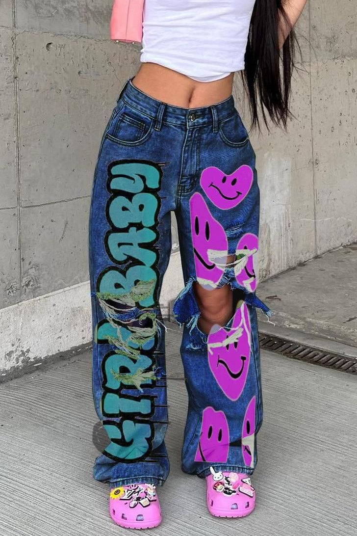 Denim Smilie High-Waist Hoco Pants