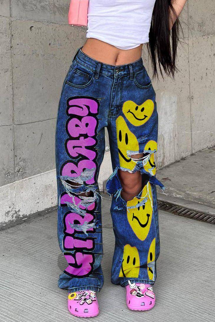 Denim Smilie High-Waist Hoco Pants