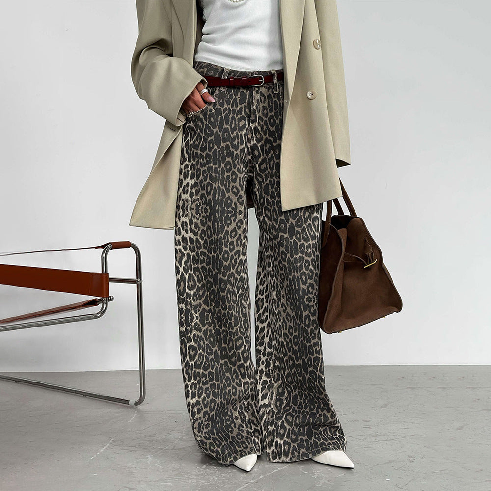 Leopard Design Loose Wide-Leg Trousers for Bold Style