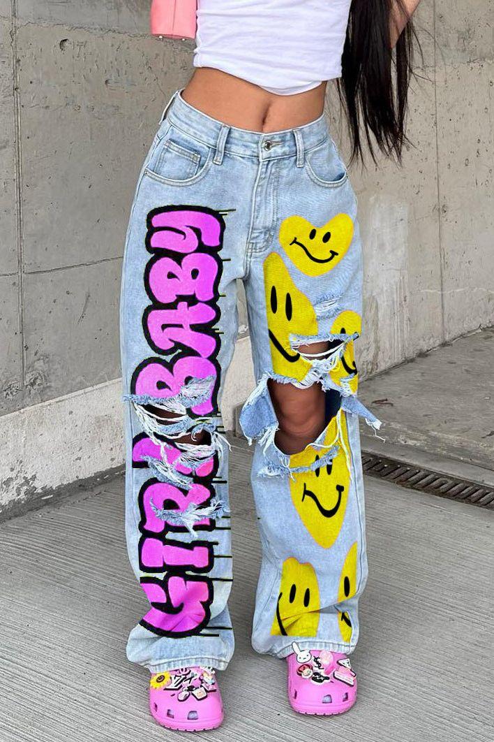 Denim Smilie High-Waist Hoco Pants