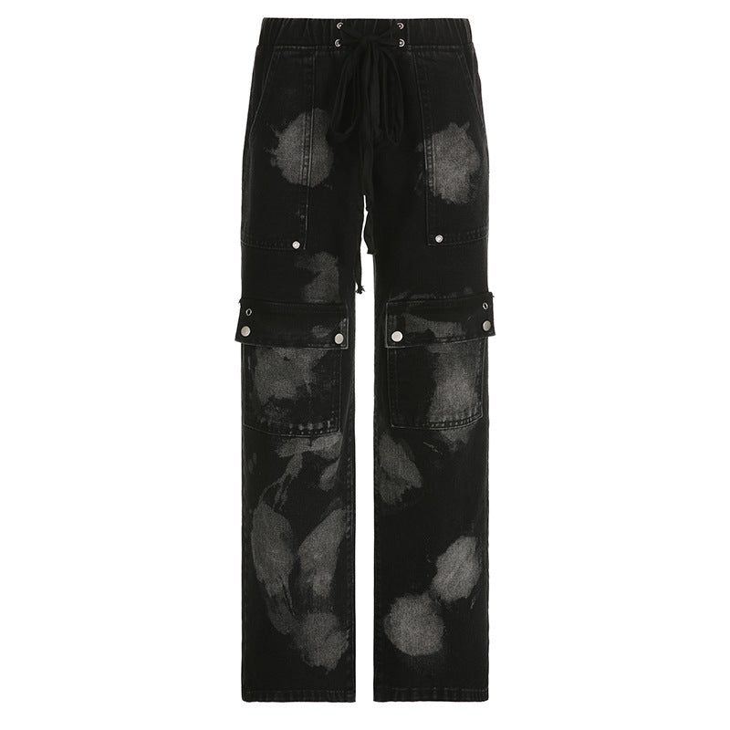 Dark Punk Style Smudged Loose Jeans