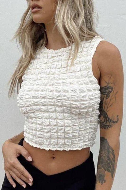 White Bubble Lattice Top with Slim Fit