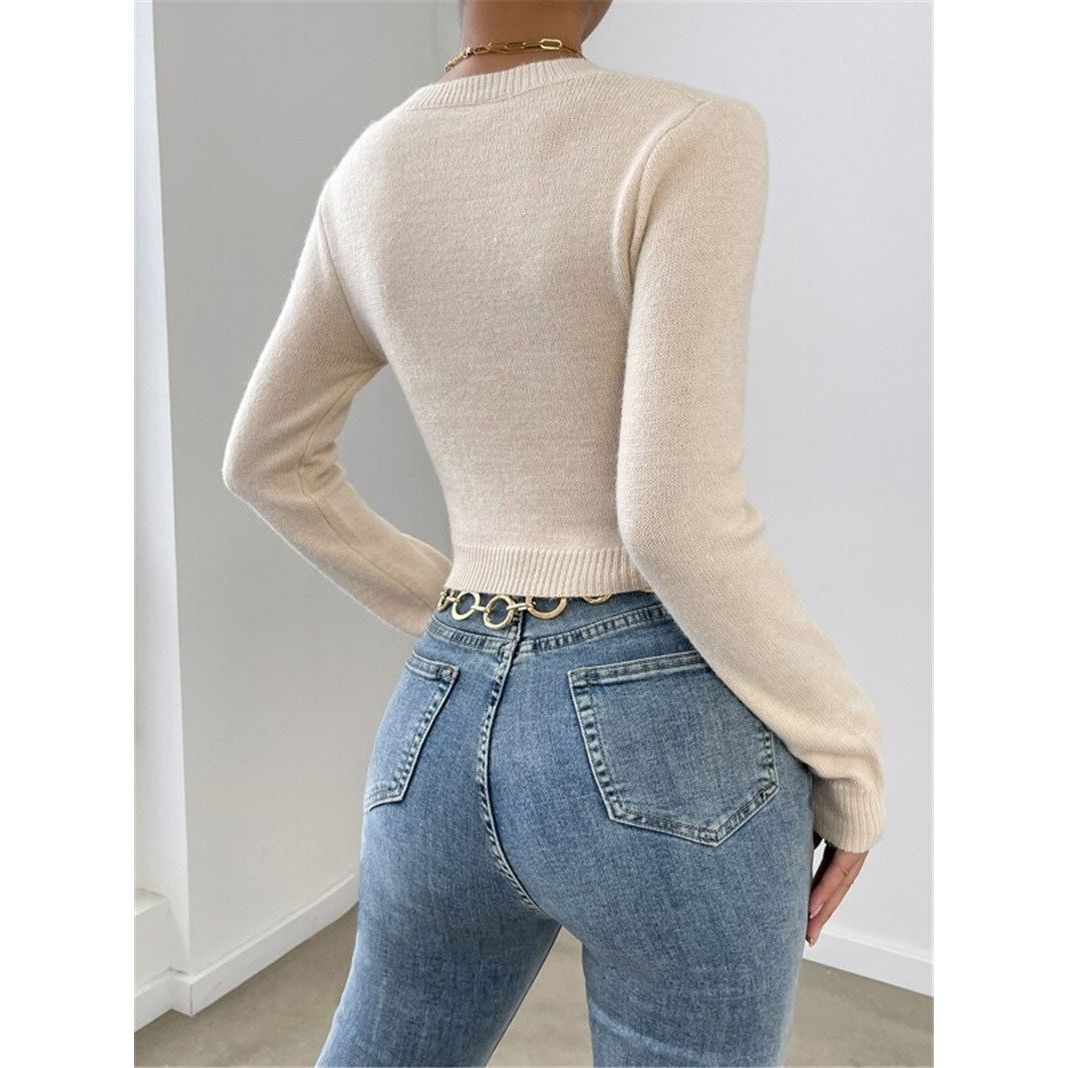 Slim Round Neck Knitted Sweater Top