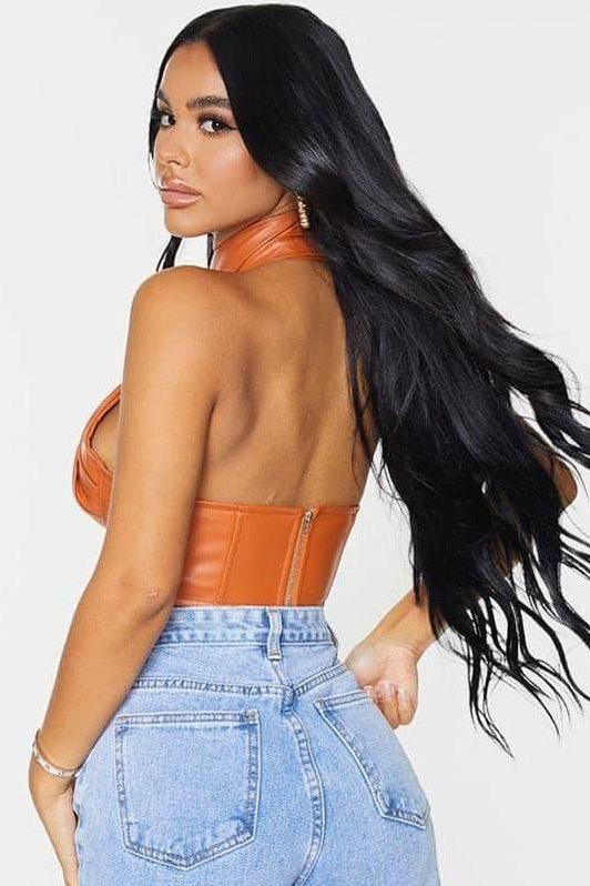 PU Leather Backless Sexy Top for Night Out