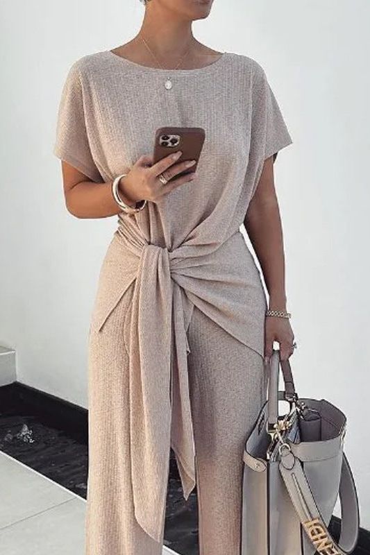 Loose Belted Pants Suit in Relaxed Fit Style