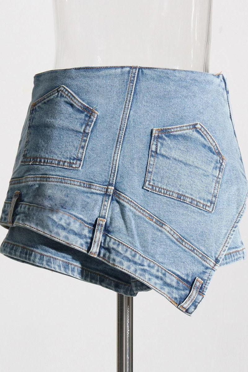 Denim Stitching Irregular Washed Skirt