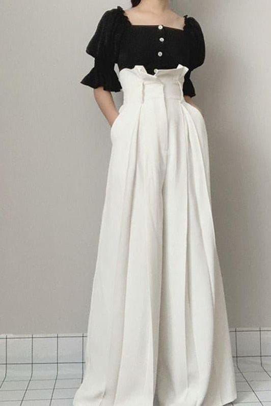 Pleated Edge Loose Long Wide Leg Pants