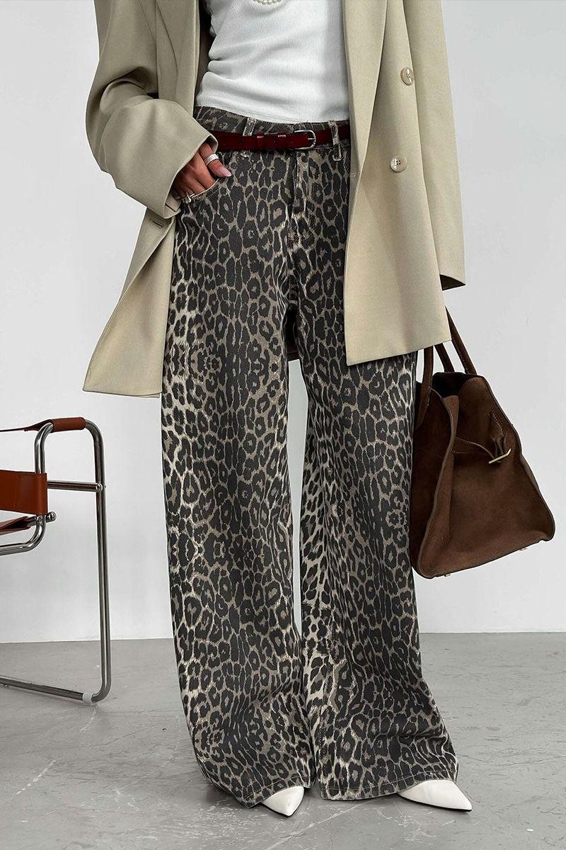 Leopard Design Loose Wide-Leg Trousers for Bold Style