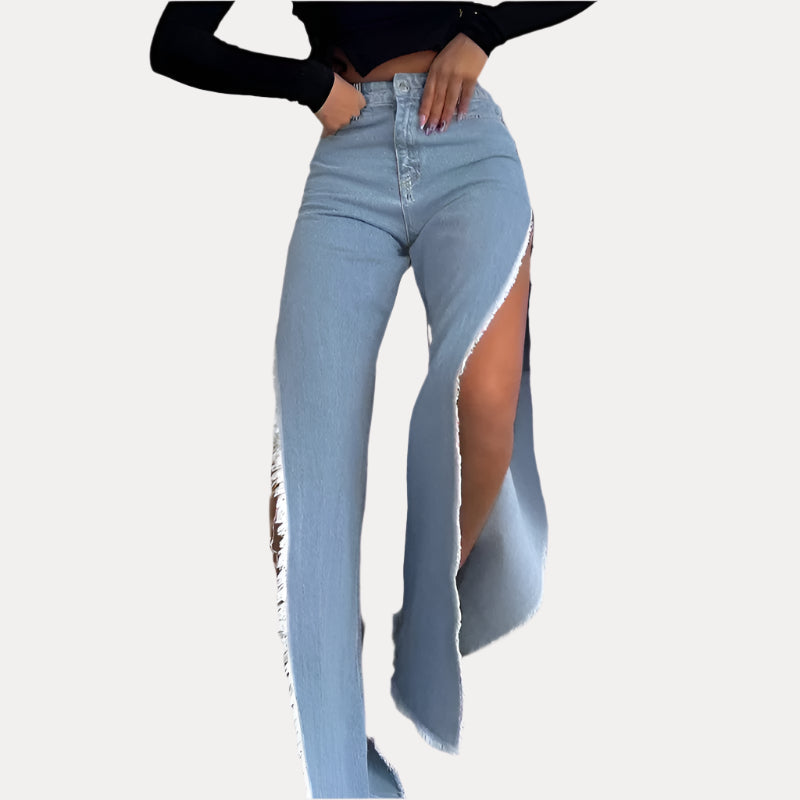 High Waist Double Side Slit Jeans