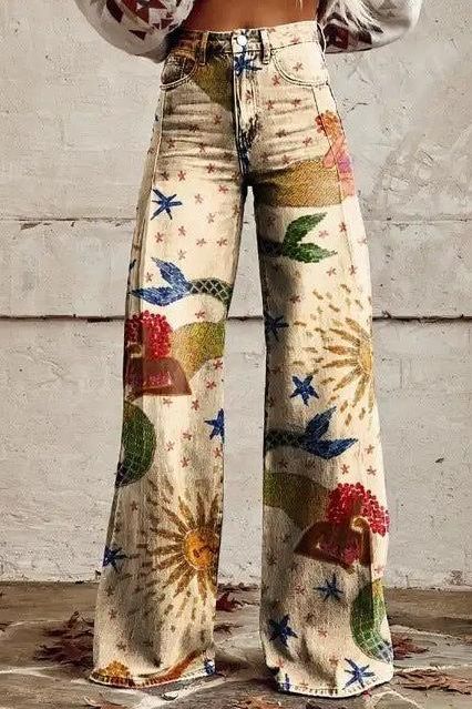 Skinny Colorful Flowered Loose Pants