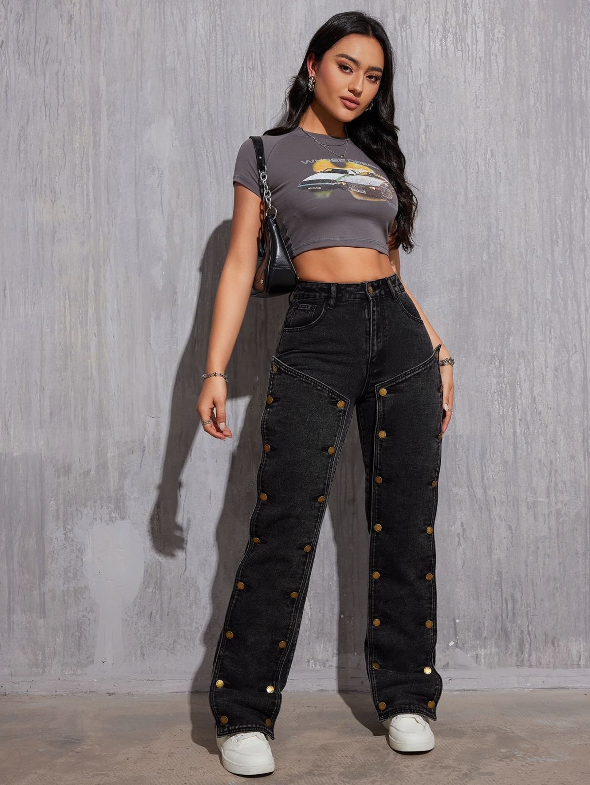 Hip Hop Detachable Multi-Button Straight Jeans