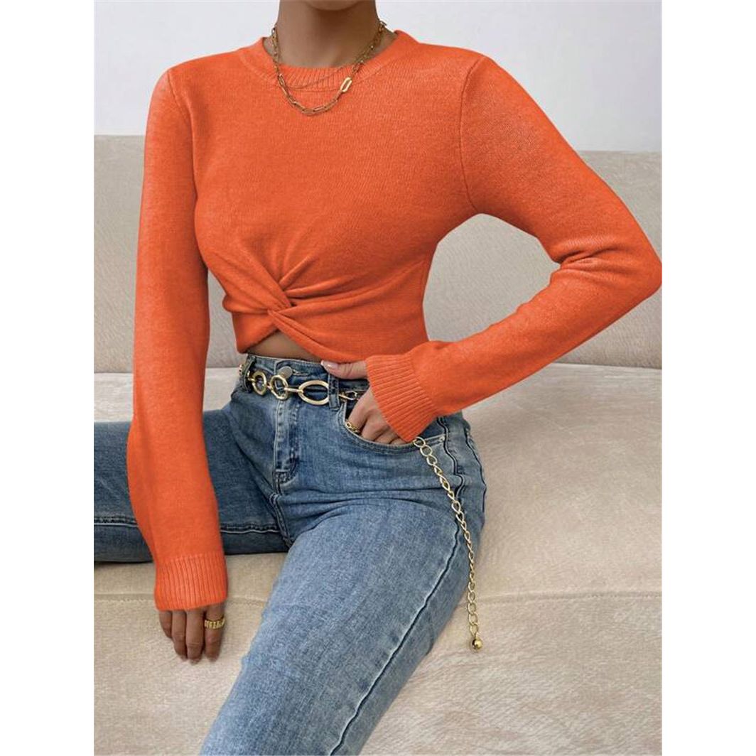 Slim Round Neck Knitted Sweater Top