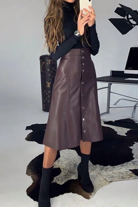 New Autumn PU Leather High Waist Skirt