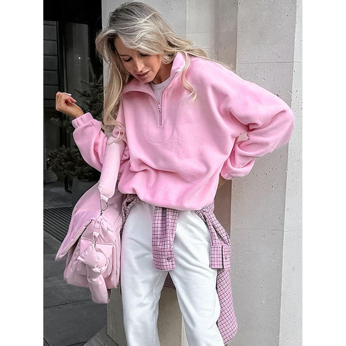 Pink Outerwear Sweatshirt for Effortless Style