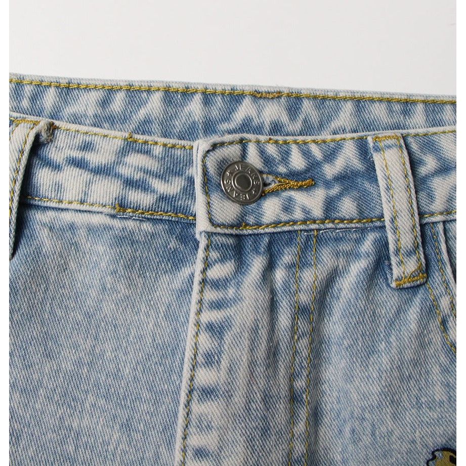 High Waist Hole Design Denim Jeans