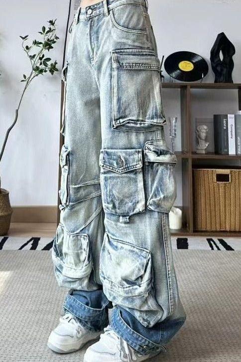 Washed Gradient Paratrooper Jeans for Casual Style