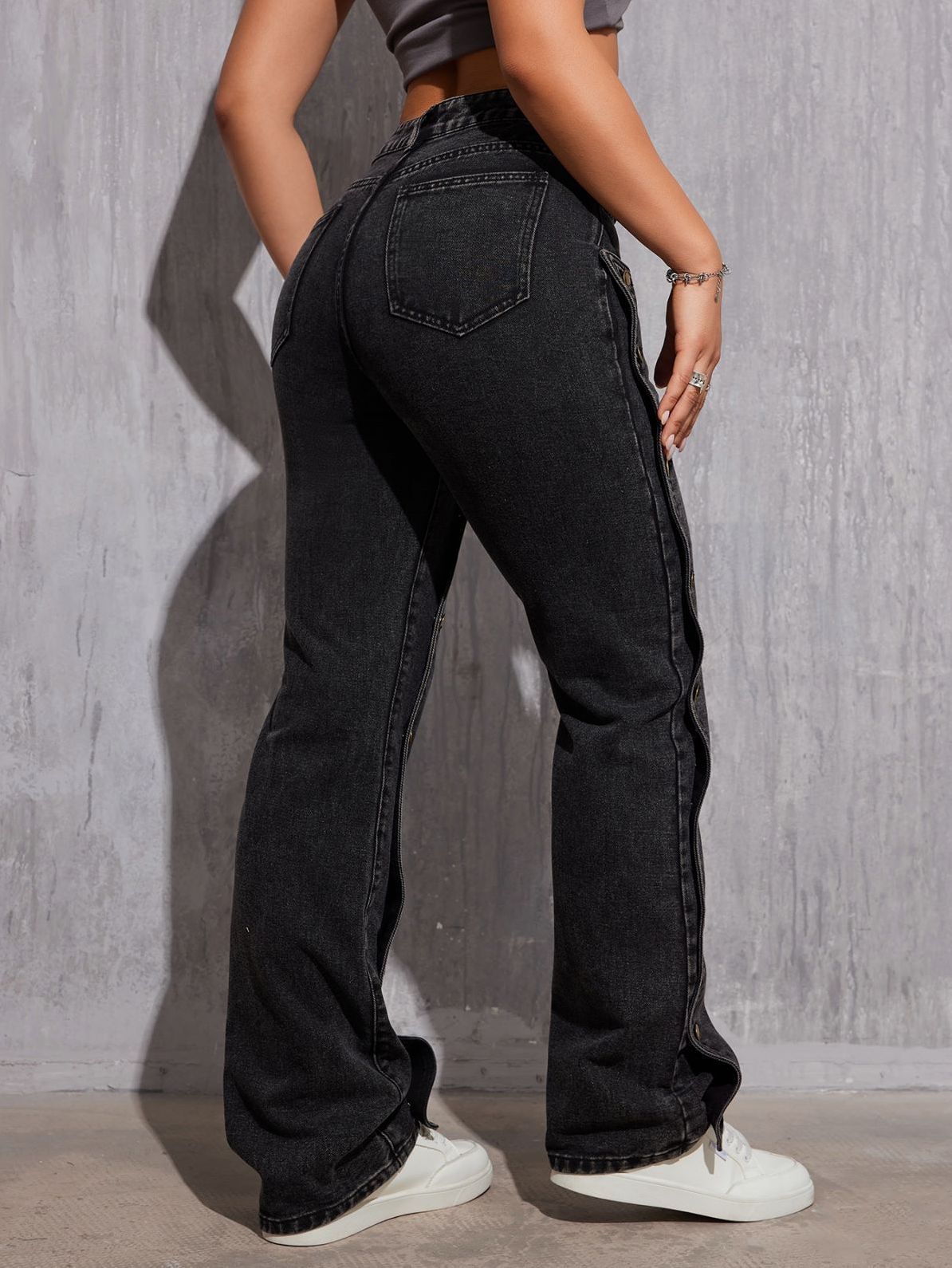 Hip Hop Detachable Multi-Button Straight Jeans