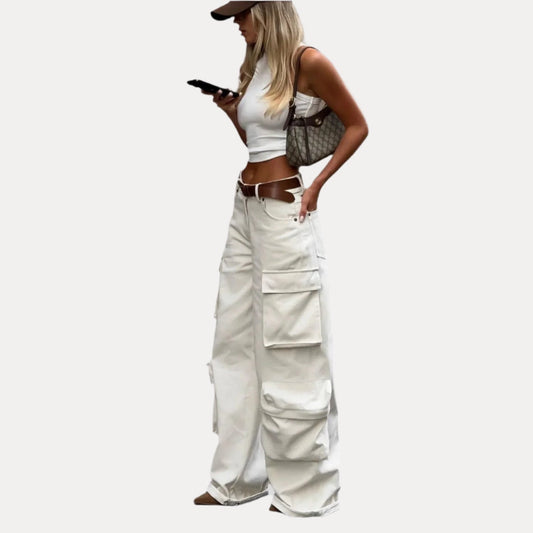 Casual Wide-Leg Cargo Pants with Pockets