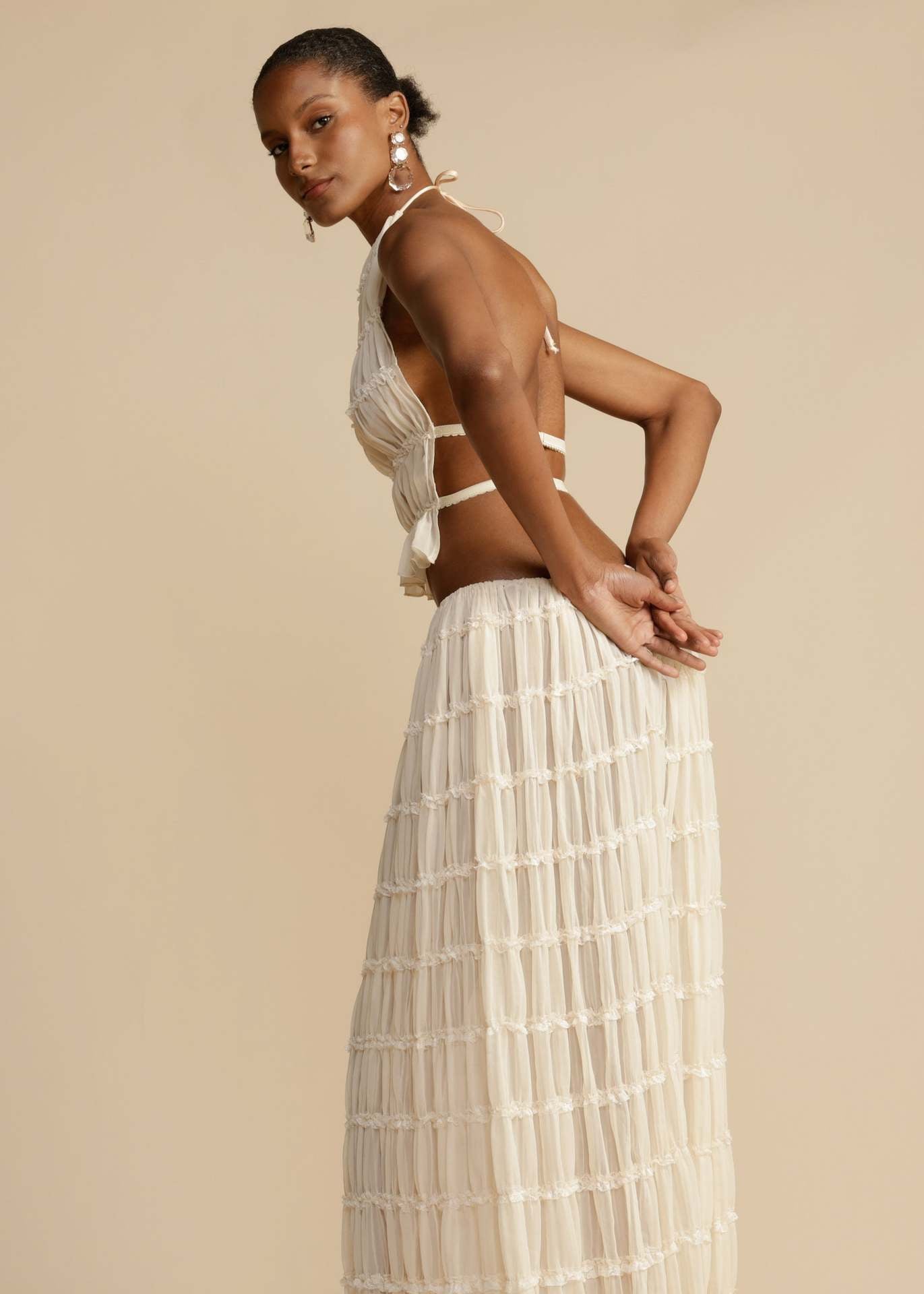 Pleated Two Piece Set with Halter Neckline