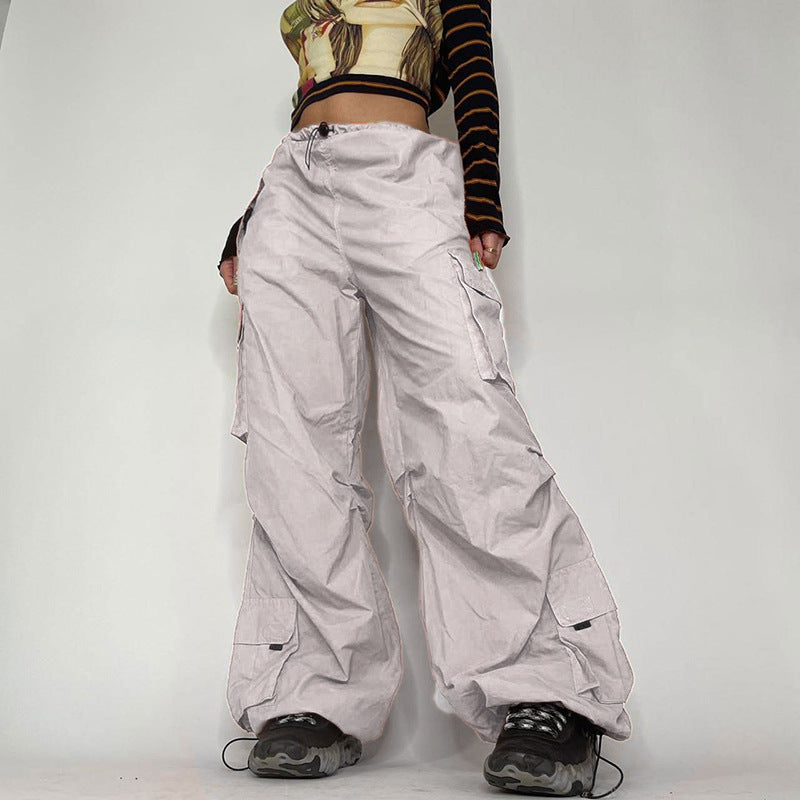 Street Loose Large Pocket Zipper Woven Pants