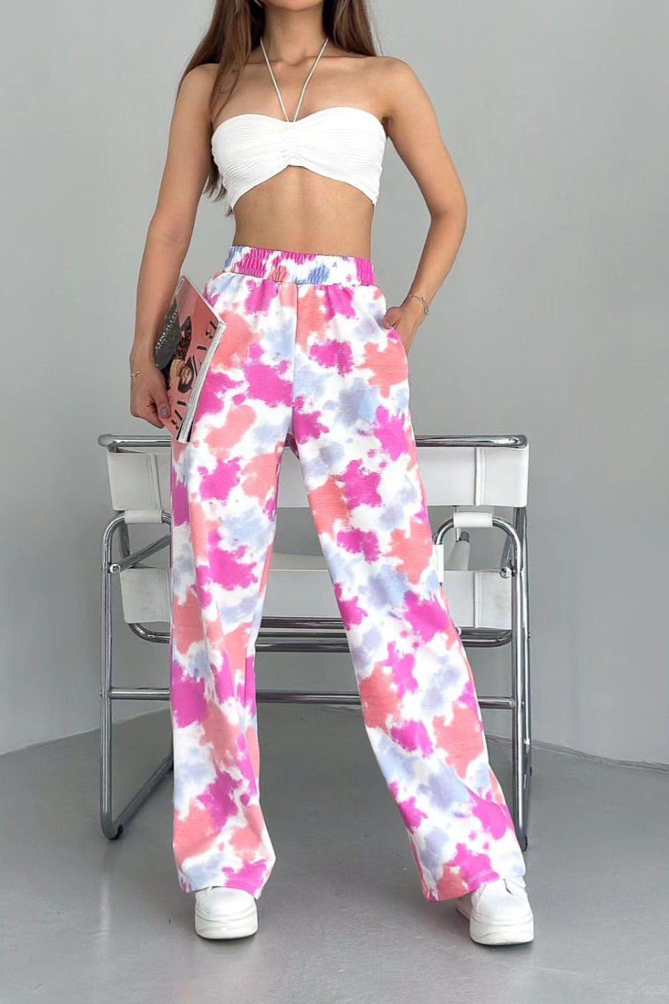 Tie-Dyed Loose High Waist Straight Pants