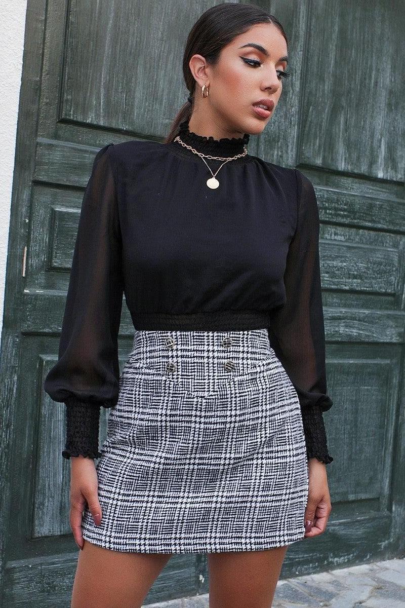 Button Plaid Bag Hip Skirt with Wrap Design