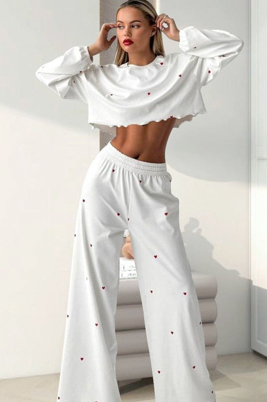 Long-Sleeved Two-Piece Crop Top And Pajamas Set