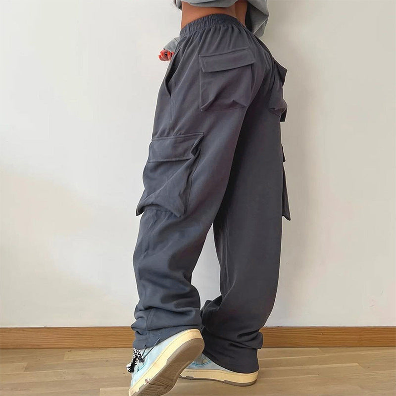 Elastic Pocket Waist Straps Drawstring Pants