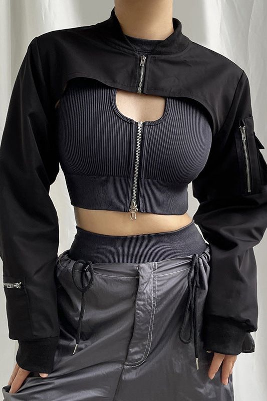 Work Style Zipper Short Blouse in Chic Design