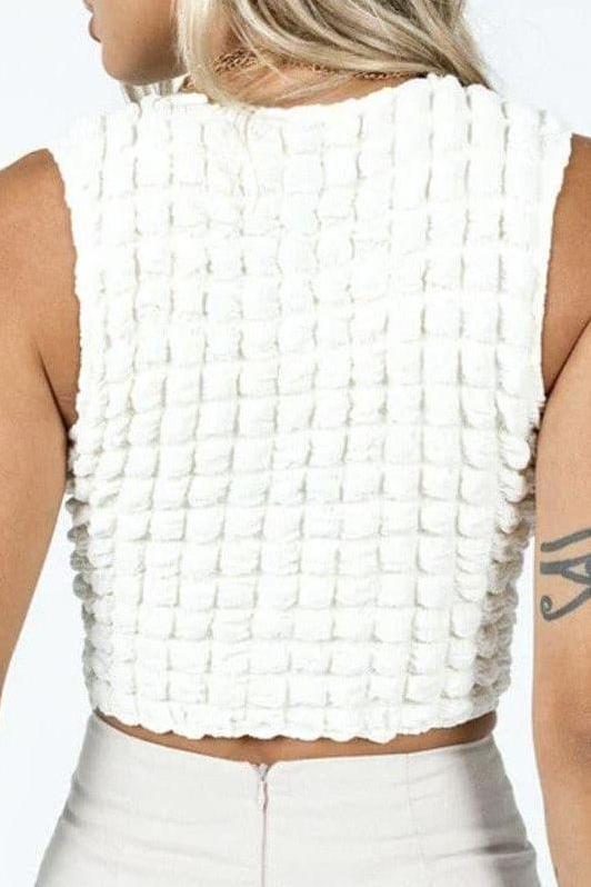 White Bubble Lattice Top with Slim Fit