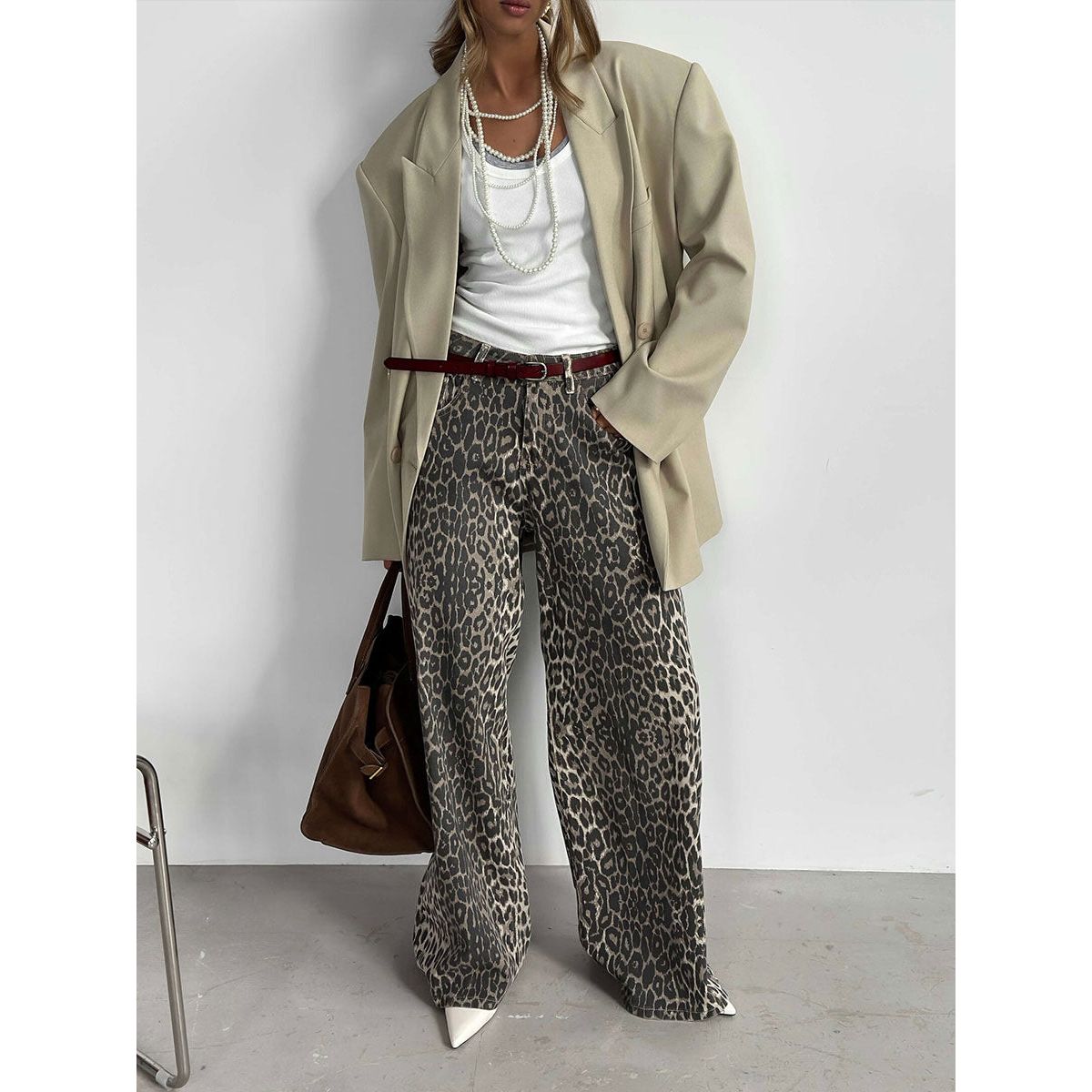 Leopard Design Loose Wide-Leg Trousers for Bold Style