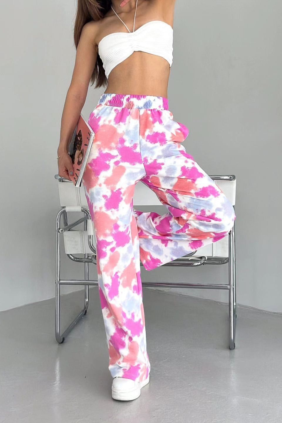 Tie-Dyed Loose High Waist Straight Pants