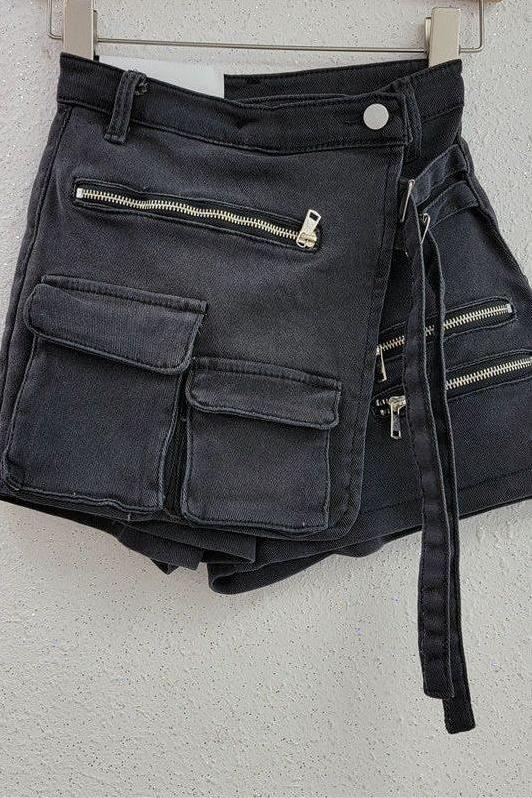 Irregular Multi-Pocket Denim Shorts for Trendy Style