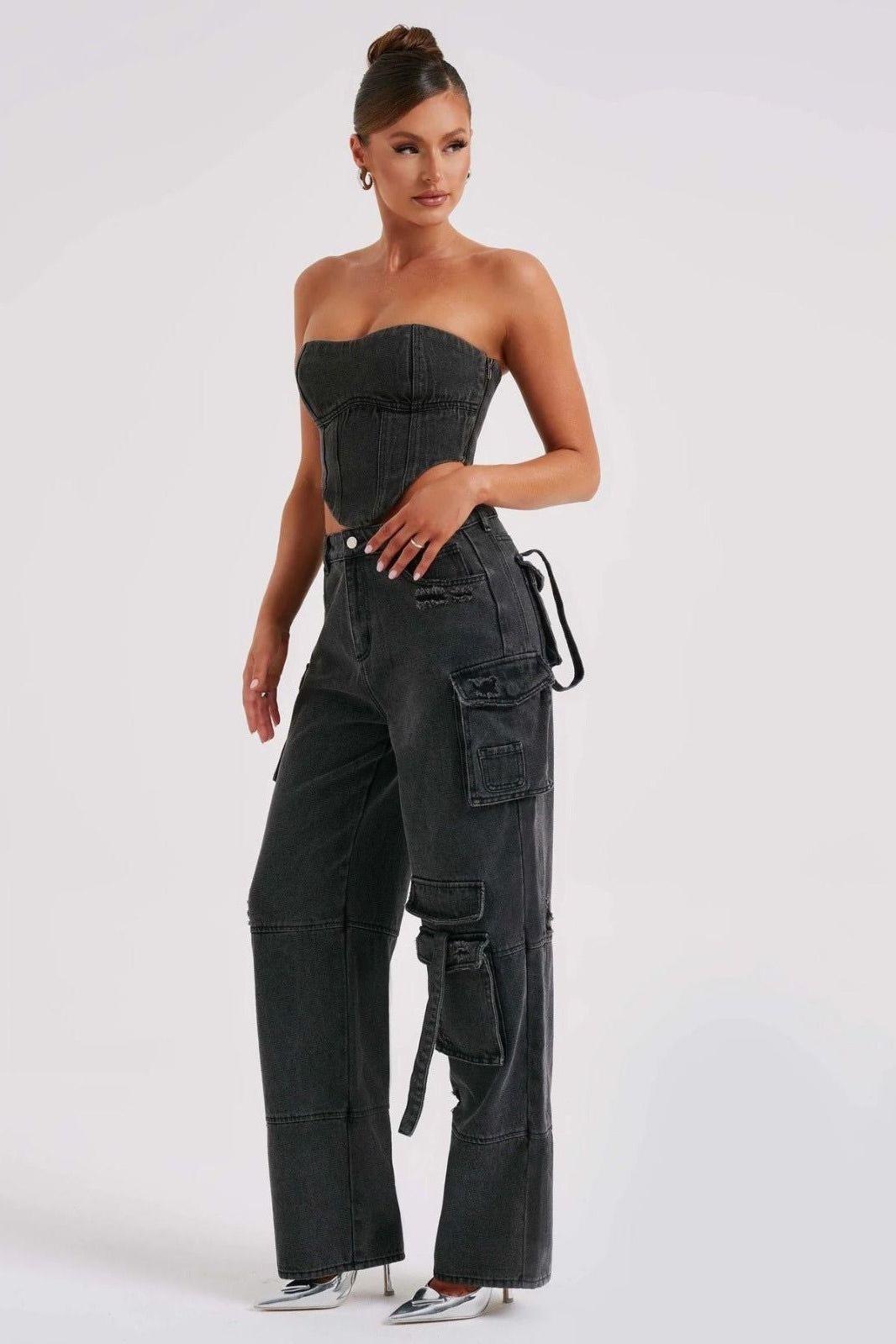 American Low-Waist Pocket Splicing Jeans