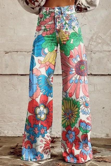 Skinny Colorful Flowered Loose Pants