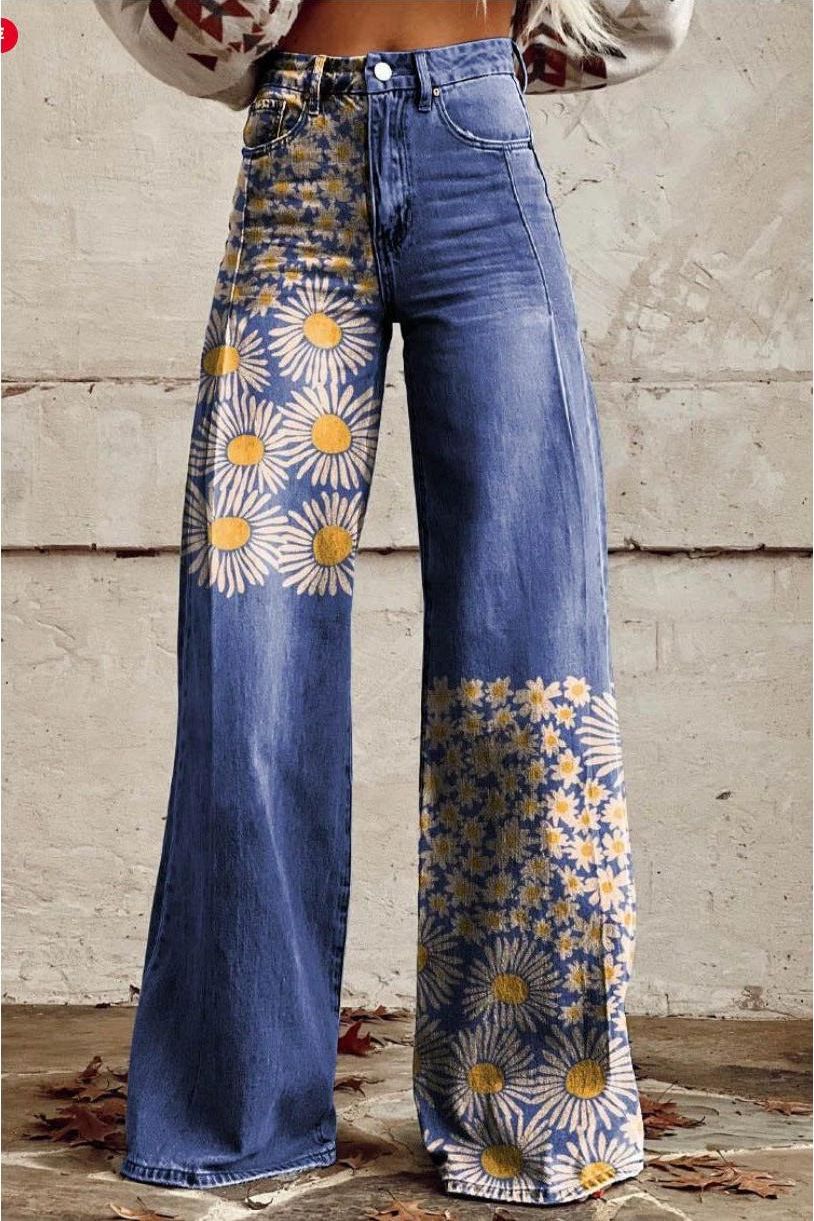 Skinny Colorful Flowered Loose Pants