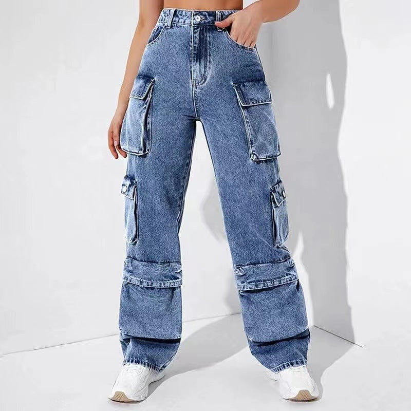 Loose Fit Cargo Denim Jeans with Spacious Pockets