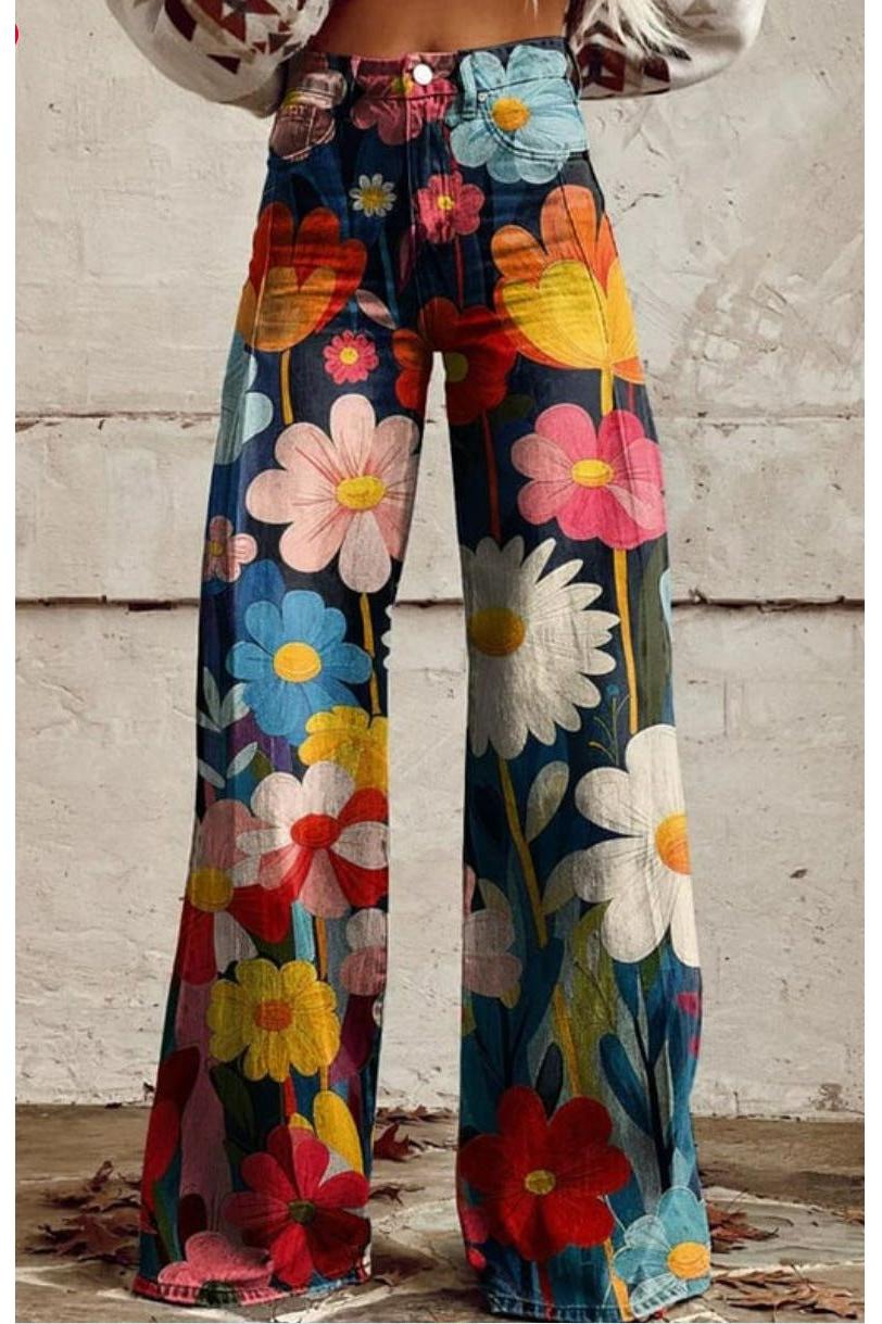 Skinny Colorful Flowered Loose Pants