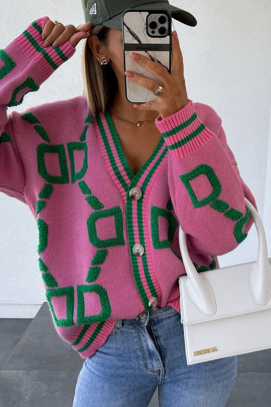 Embroidered V-Neck Loose Knitted Sweater Top