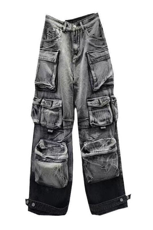 Washed Gradient Paratrooper Jeans for Casual Style