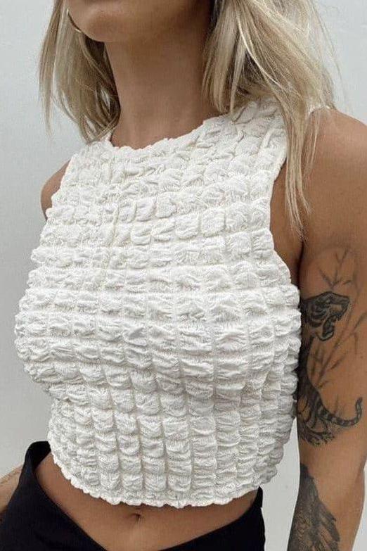 White Bubble Lattice Top with Slim Fit