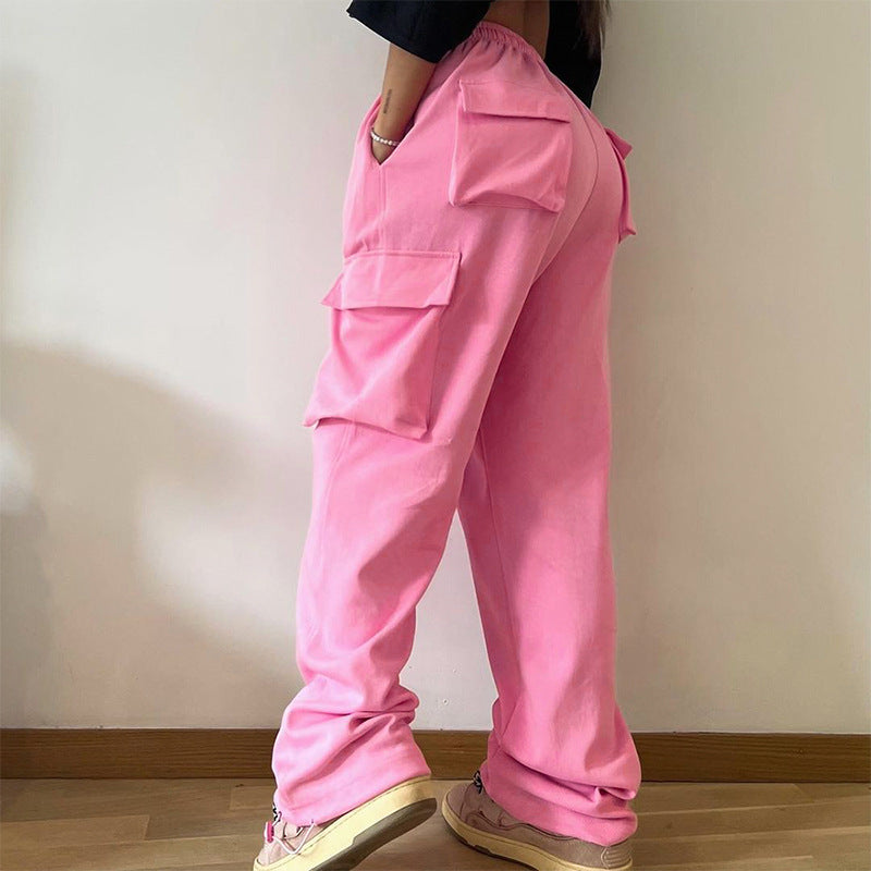 Elastic Pocket Waist Straps Drawstring Pants