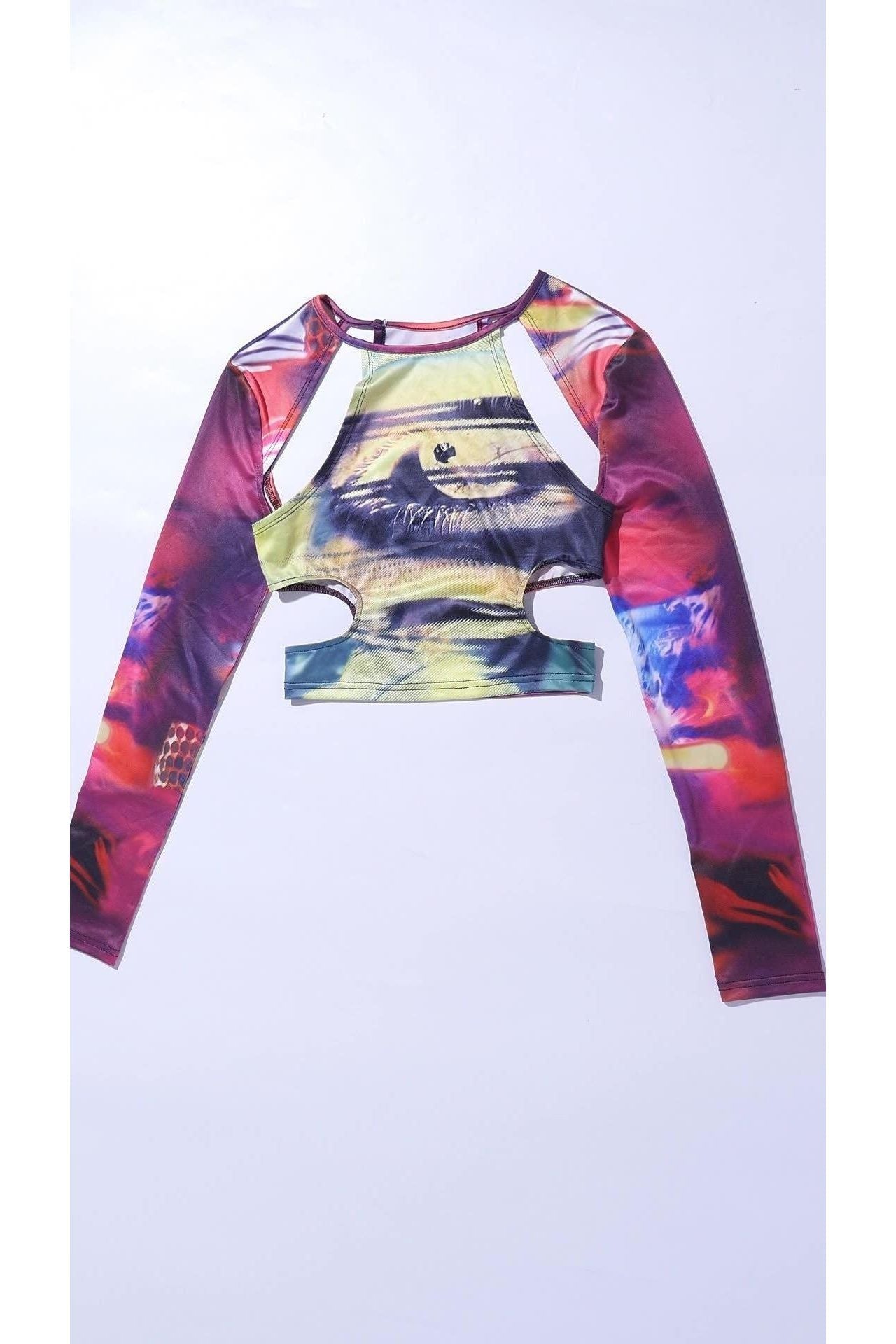 American Print Navel-Cut Long-Sleeved T-Shirt