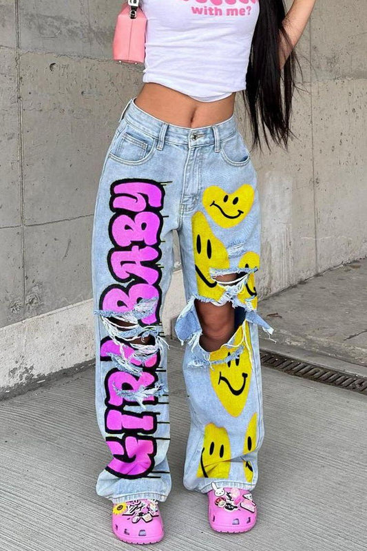 Denim Smilie High-Waist Hoco Pants