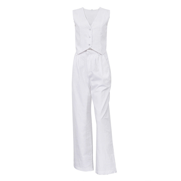 Cotton Linen Vest Trousers Set for Summer Style