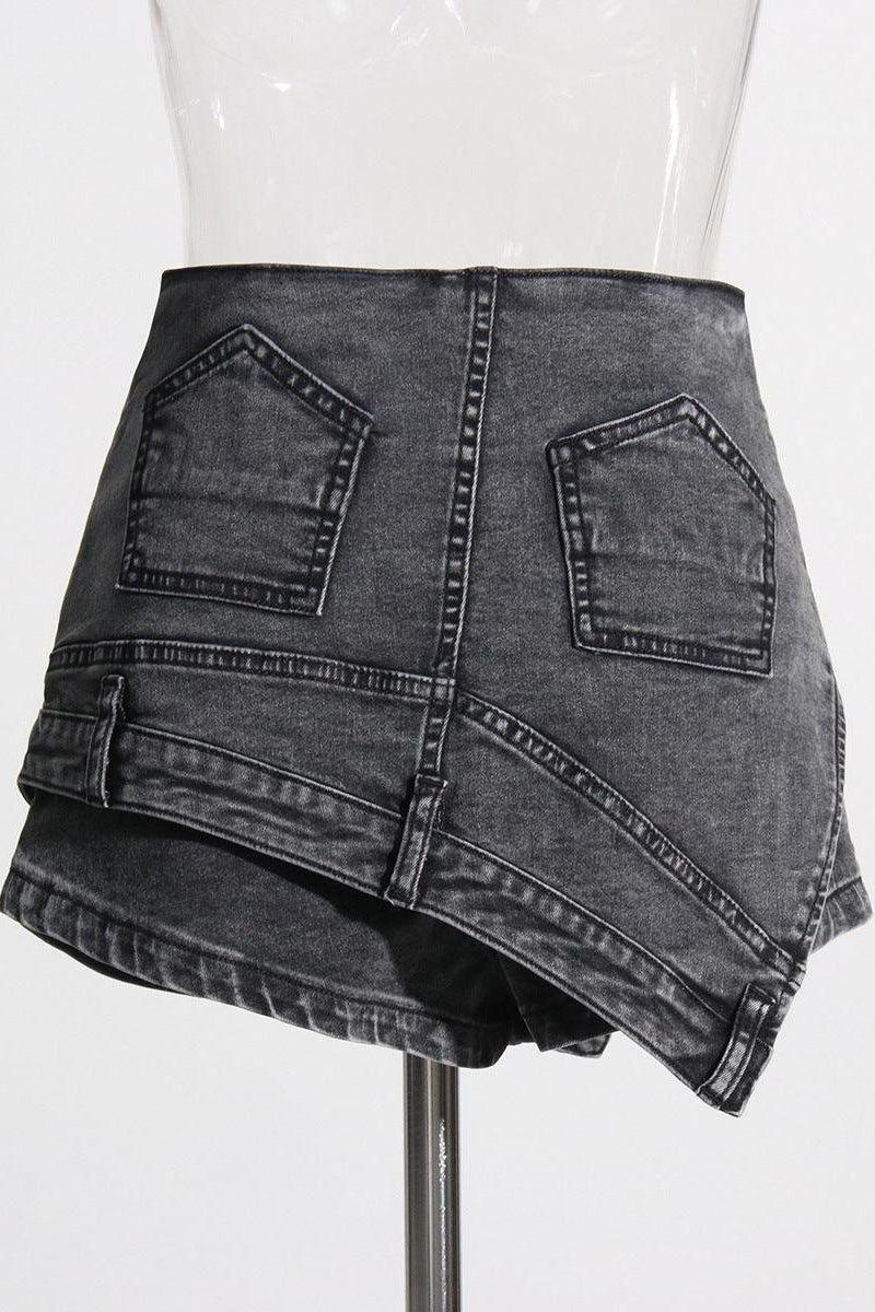 Denim Stitching Irregular Washed Skirt