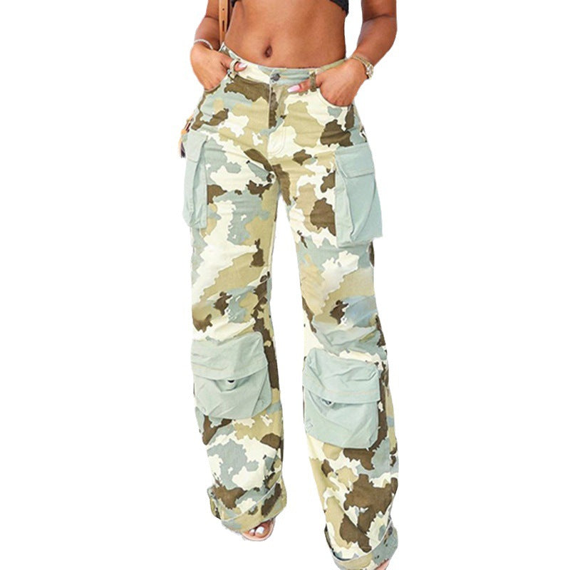 Camouflage Pocket Stitching Utility Pants