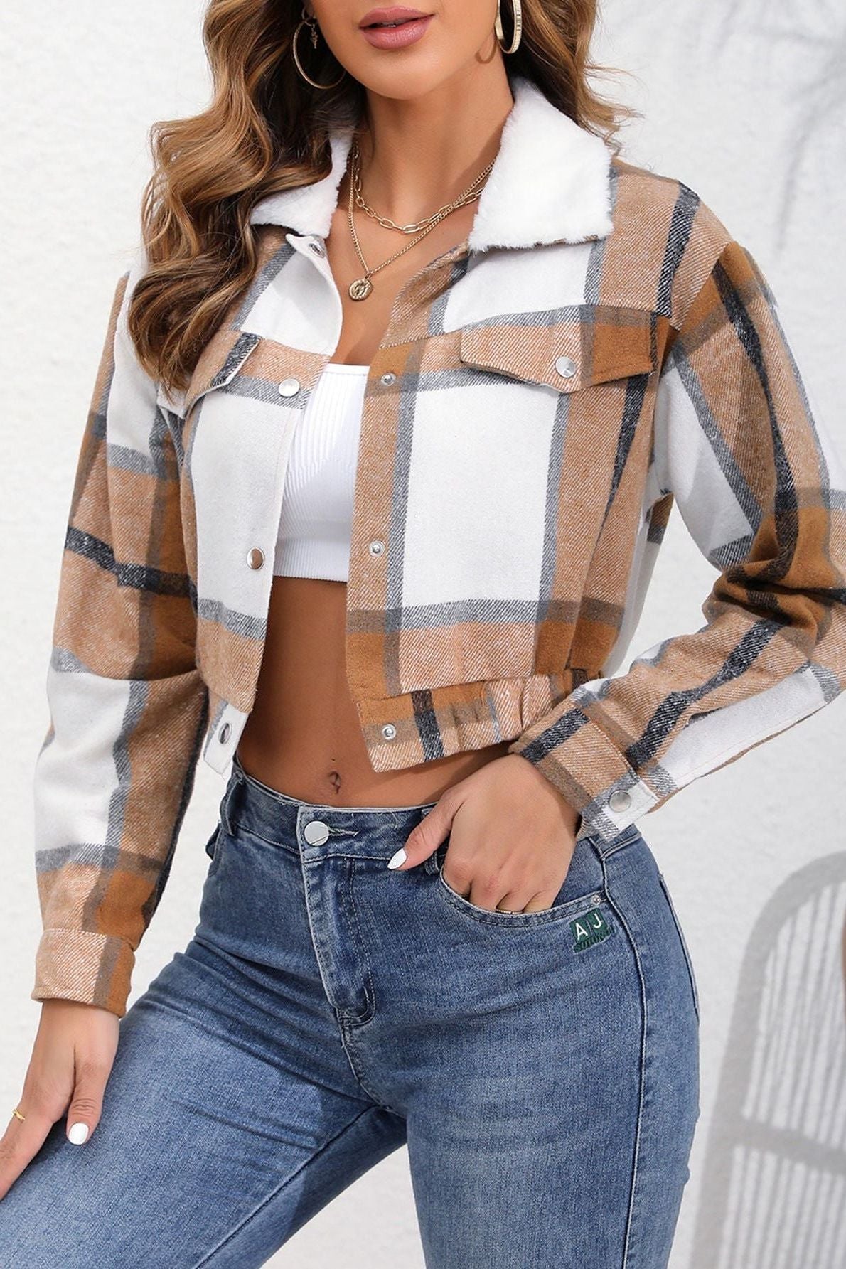 Plaid Long-Sleeved Cropped Jacket