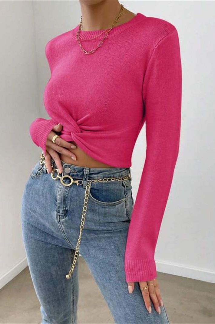 Slim Round Neck Knitted Sweater Top