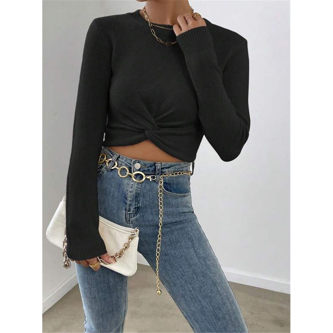 Slim Round Neck Knitted Sweater Top